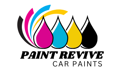 Logo of Paint Revive car paints with colorful paint droplets on a white background